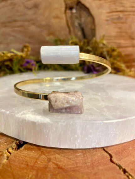 Bracelete DouradoTurmalina Rosa e Selenita