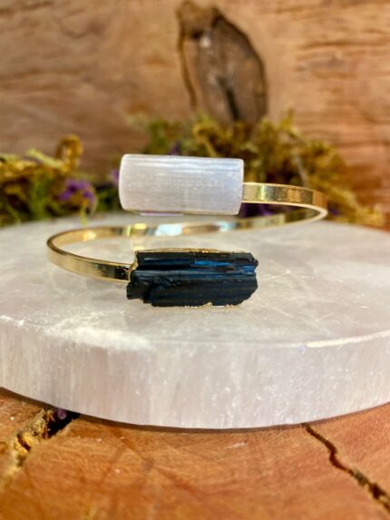 Bracelete Dourado Selenita e Turmalina Negra