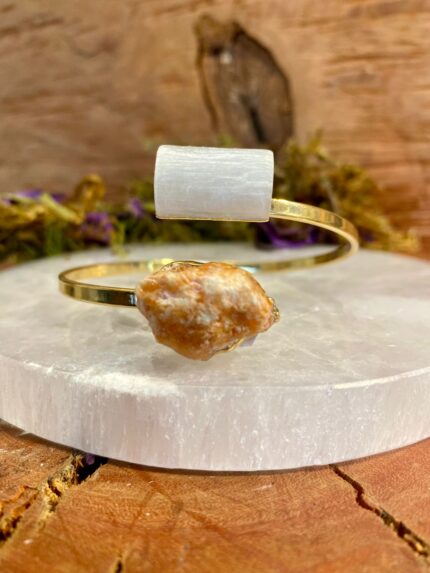Bracelete Dourado Selenita e Calcita Laranja