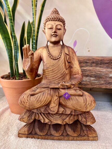 Escultura Buda Tibetano em Madeira da Indonésia – 62cm