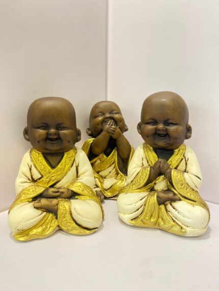 Trio de Budas Risonhos – Alegria, Amor e Gratidão (Off-white)